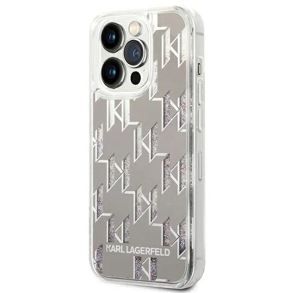 Karl Lagerfeld Monogram Liquid Glitter – dėklas, skirtas iPhone 14 Pro Max (sidabrinis)