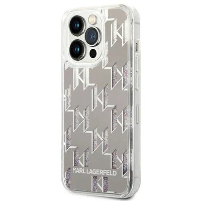 Karl Lagerfeld Monogram Liquid Glitter – dėklas, skirtas iPhone 14 Pro Max (sidabrinis)
