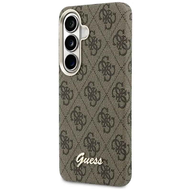 Guess 4G Script MagSafe – dėklas Samsung Galaxy S26 telefonui (rudos spalvos)