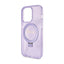 Dėklas Guess Ring Stand Script Glitter MagSafe – iPhone 15 Pro (violetinis)