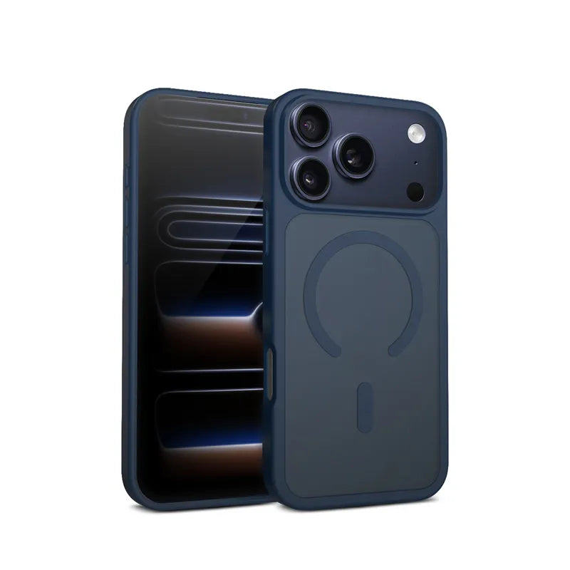 Crong Hybrid Matte Magnetic – MagSafe dėklas iPhone 17 Pro Max (tamsiai mėlynas)