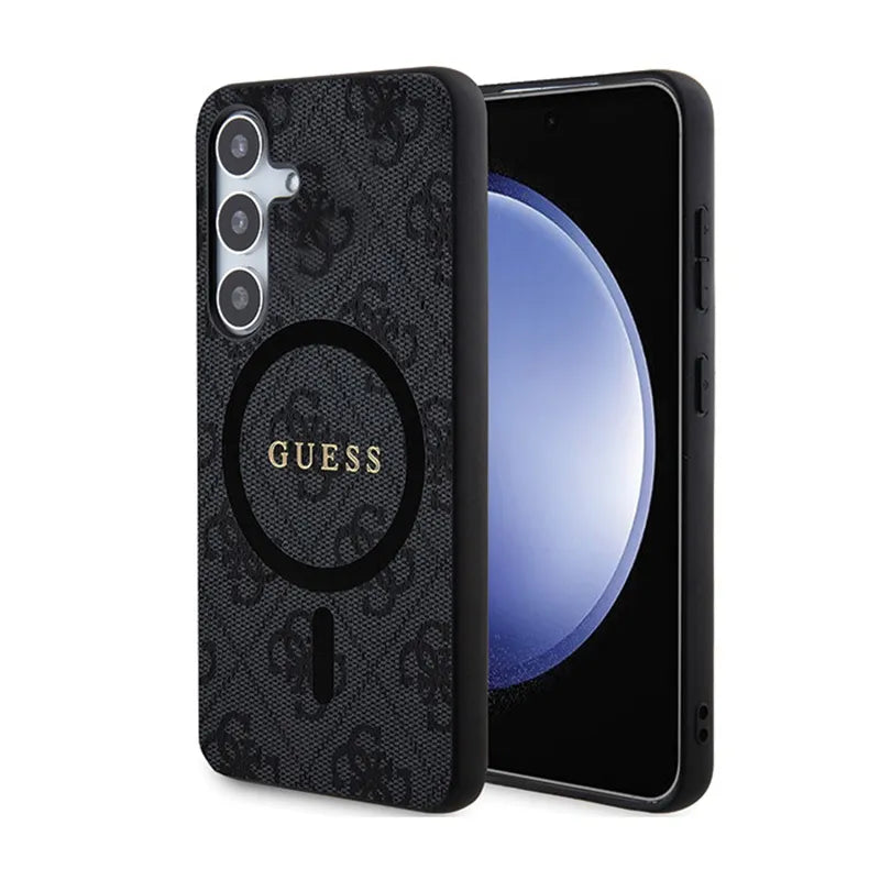 Guess 4G Collection Leather Metal Logo MagSafe – dėklas Samsung Galaxy S24 (juodas)