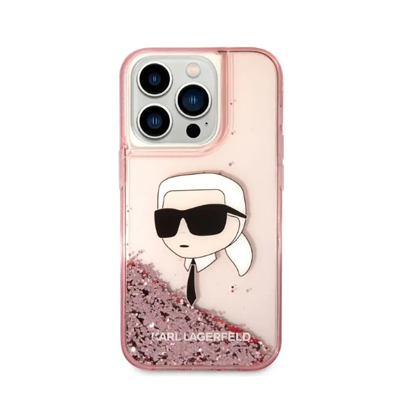 Karl Lagerfeld Liquid Glitter NFT Karl's Head dėklas skirtas iPhone 14 Pro Max (Rožinis)