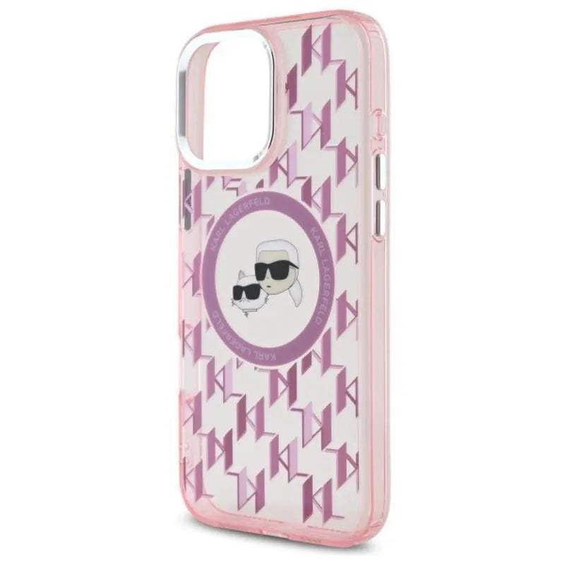 Karl Lagerfeld IML Monogram Karl & Choupette Head MagSafe – Dėklas iPhone 16 Pro (rožinis)