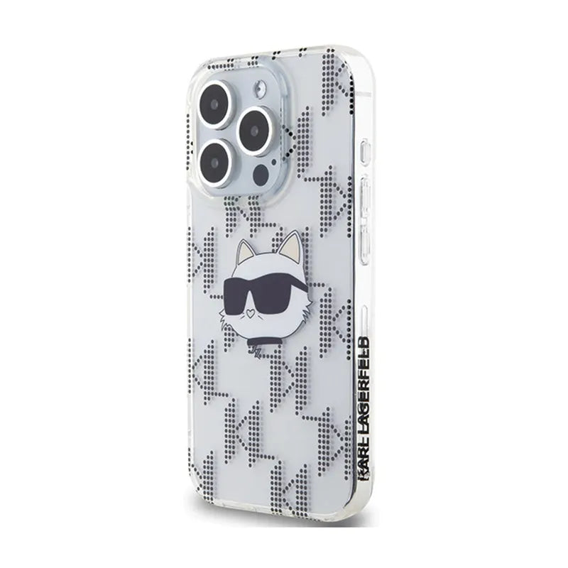 Karl Lagerfeld IML Choupette Head & Monogram - dėklas iPhone 15 Pro Max (skaidrus)