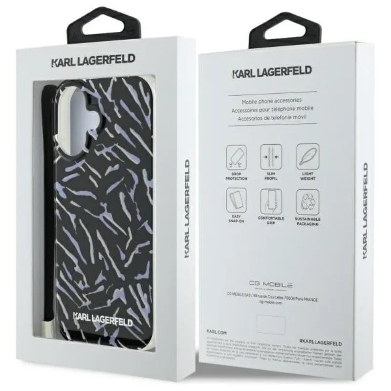 Karl Lagerfeld Zebra With Cord – dėklas iPhone 16 (violetinis)