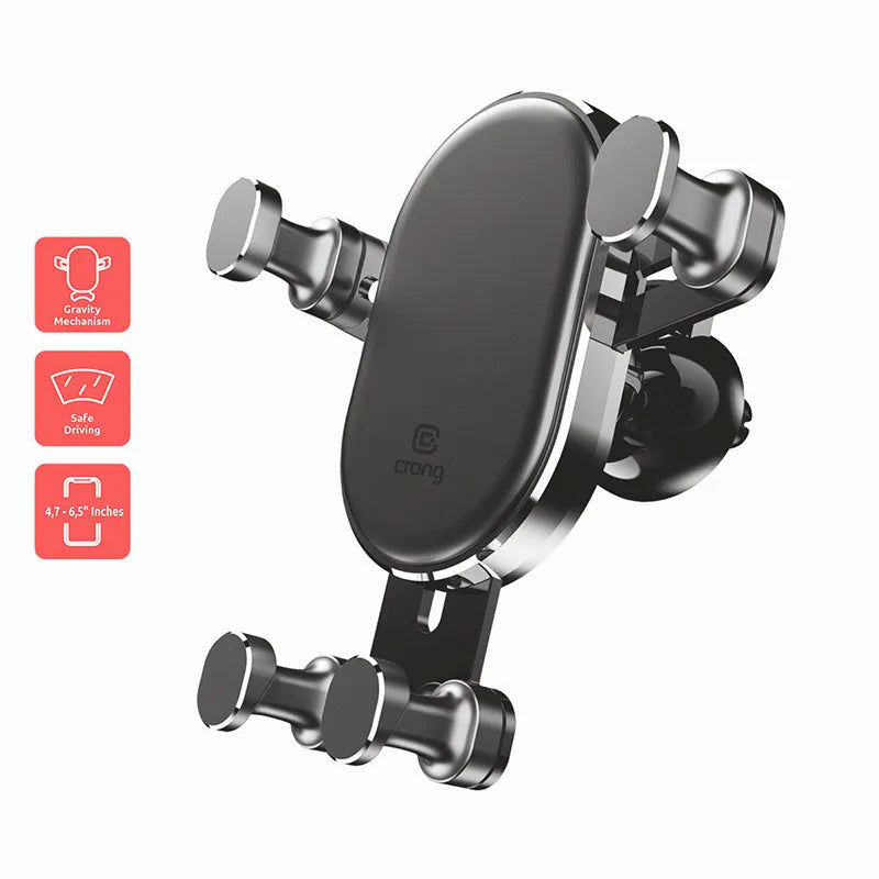 Crong Gravity Auto-Lock automobilinis laikiklis – gravitacinis laikiklis 4,7”-6,5” telefonams (juodas)