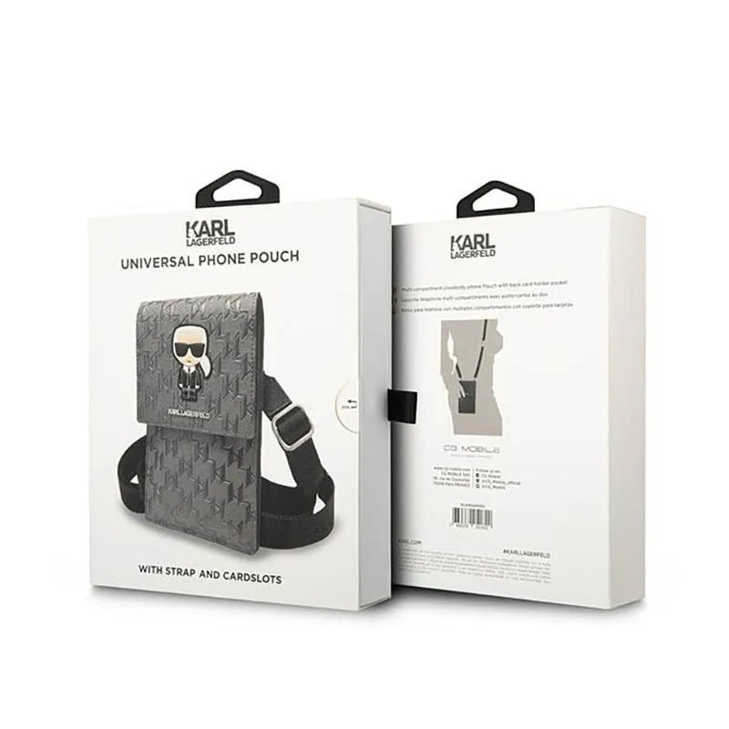 Karl Lagerfeld Monogram Ikonik Patch telefono krepšys-piniginė – krepšys išmaniajam telefonui ir aksesuarams (sidabrinis)