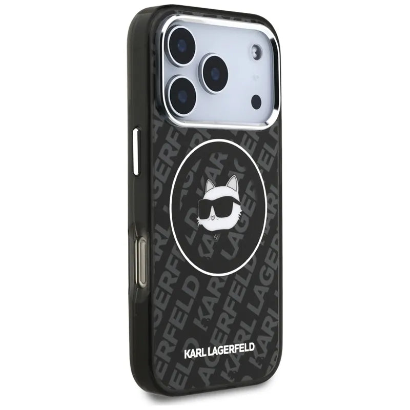 Karl Lagerfeld IML Choupette Head Logo MagSafe – dėklas iPhone 17 Pro telefonui (juodas)