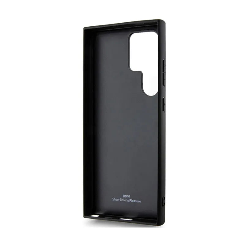 BMW Signature Leather Crossing Lines Pattern – dėklas Samsung Galaxy S24 Ultra (juodas)