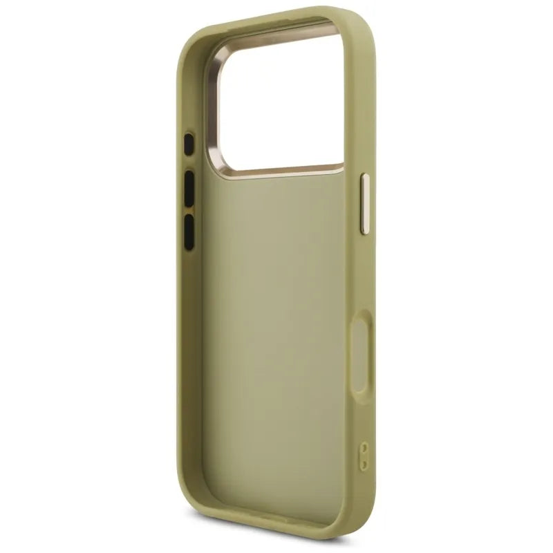Guess Fixed Glitter Big 4G Metal Frame – Dėklas iPhone 17 Pro (auksinis)