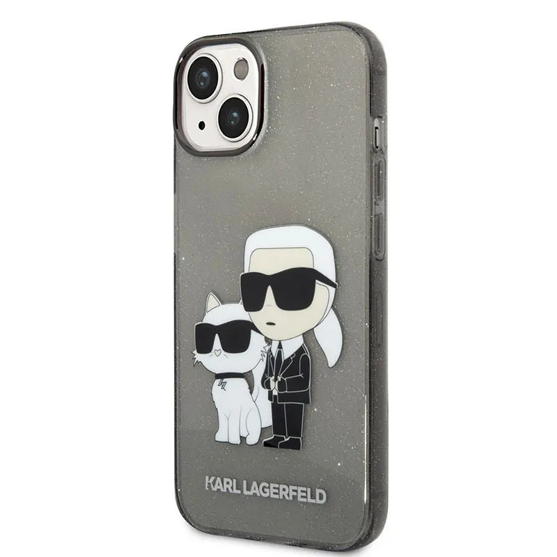 Karl Lagerfeld IML Glitter NFT Karl & Choupette – Dėklas iPhone 14 Plus (juodas)
