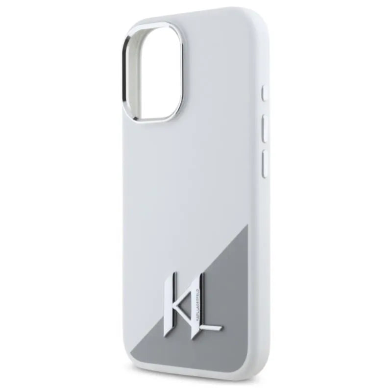 Karl Lagerfeld Silicone Shadow Metal Initial MagSafe – dėklas iPhone 16 (baltas)