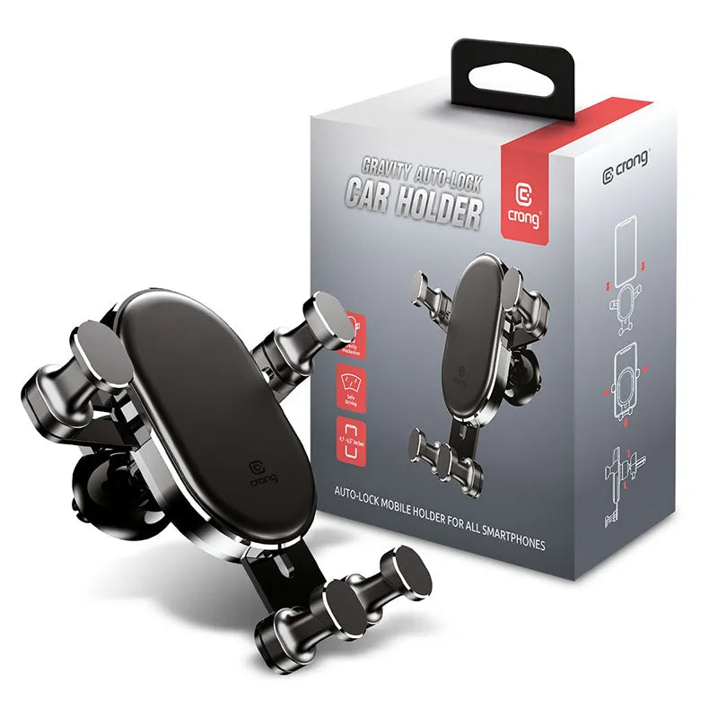 Crong Gravity Auto-Lock automobilinis laikiklis – gravitacinis laikiklis 4,7”-6,5” telefonams (juodas)
