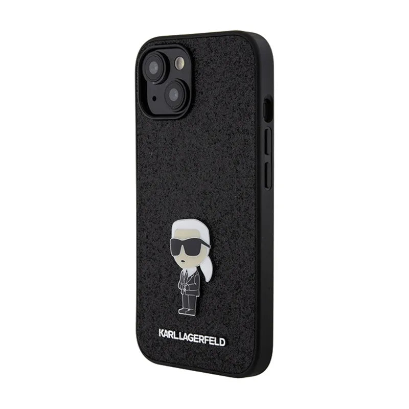 Karl Lagerfeld Fixed Glitter Ikonik Logo Metal Pin – iPhone 15 / 14 / 13 dėklas (juodas)