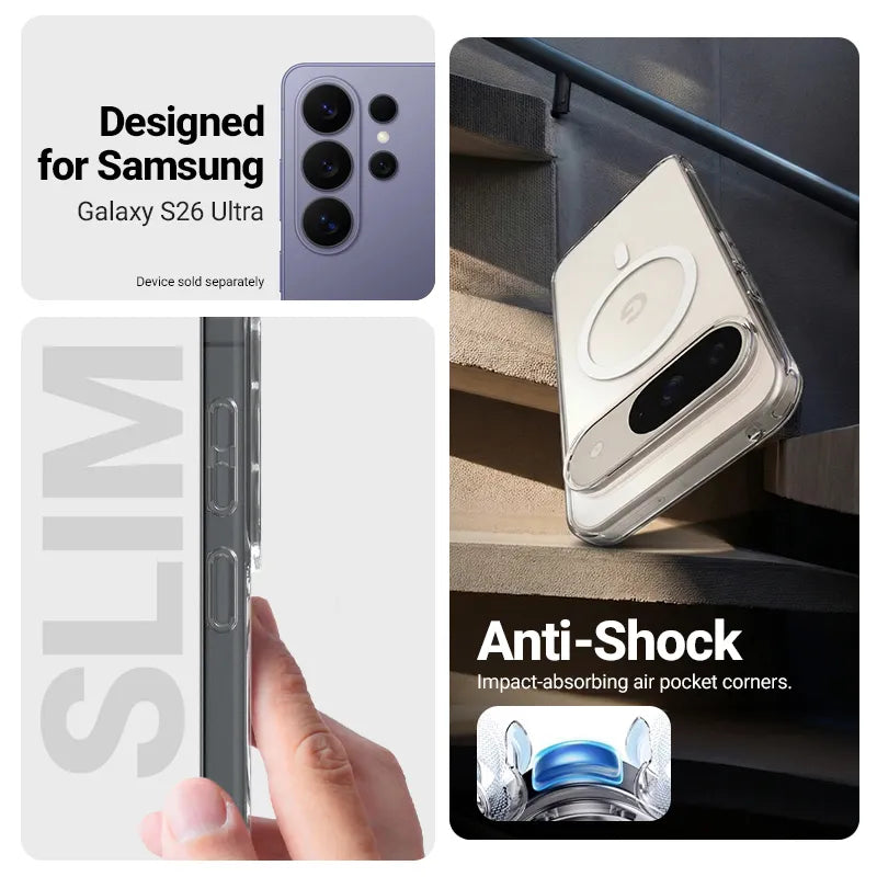 Crong Hybrid Clear Magnetic – MagSafe dėklas, skirtas Samsung Galaxy S26 Ultra (skaidrus)