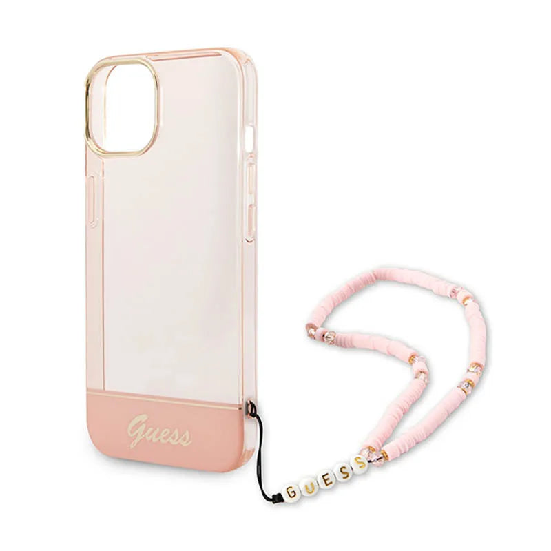Guess Translucent Pearl Strap - dėklas, skirtas iPhone 14 Plus (rožinis)
