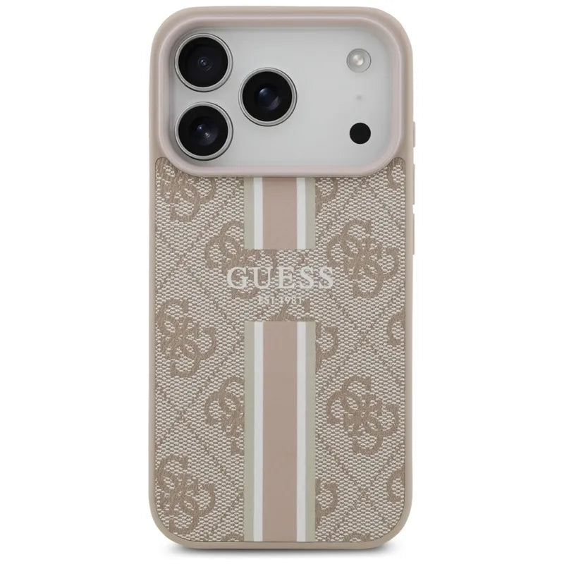 „Guess 4G Printed Stripes MagSafe“ – dėklas „iPhone 17 Pro“ (rožinis)