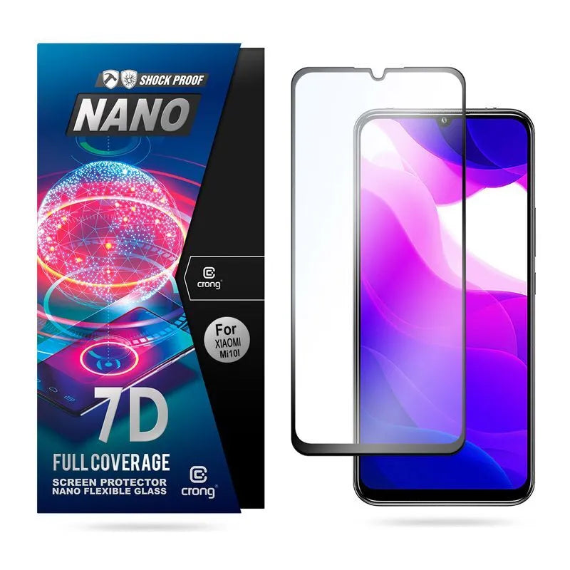 „Crong 7D Nano“ lankstus stiklas – 9H hibridinis stiklas visam „Xiaomi Mi 10 Lite“ ekranui