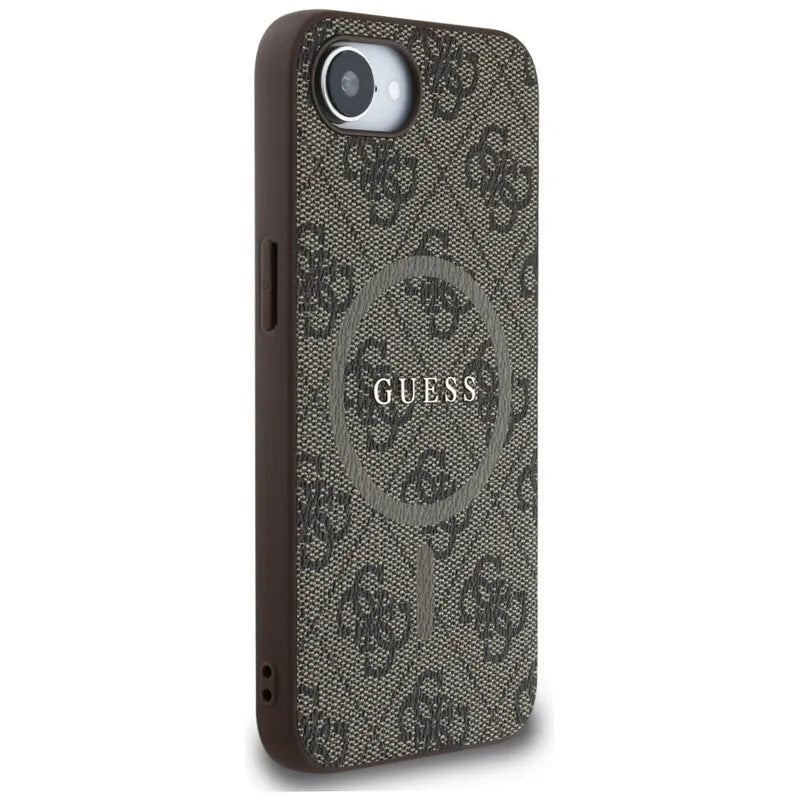Guess 4G Ring Classic Logo MagSafe – dėklas skirtas iPhone 16e (rudos spalvos)