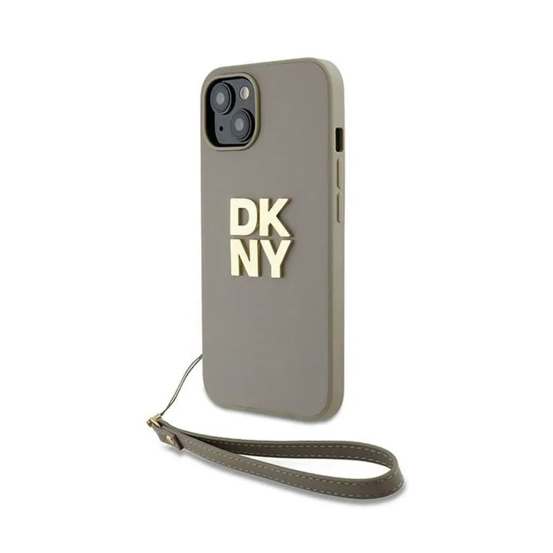 DKNY Wrist Strap Stock Logo – dėklas iPhone 15 Plus (smėlio spalvos)