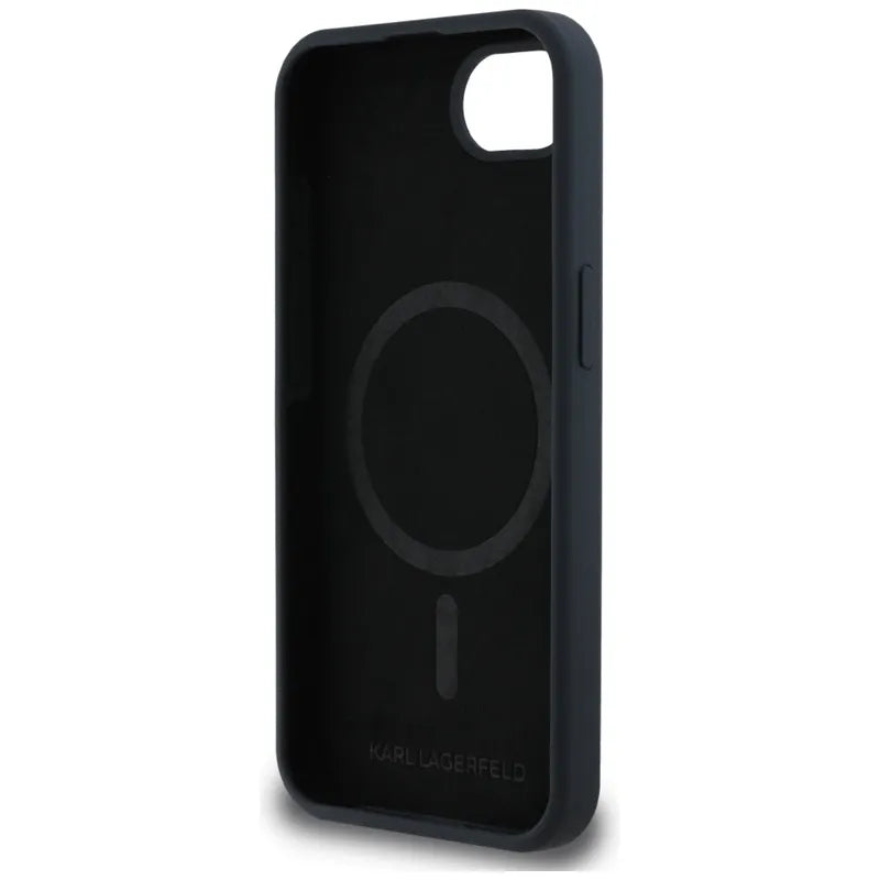 Karl Lagerfeld Silicone Karl & Choupette Heads MagSafe – dėklas iPhone 16e (juodas)