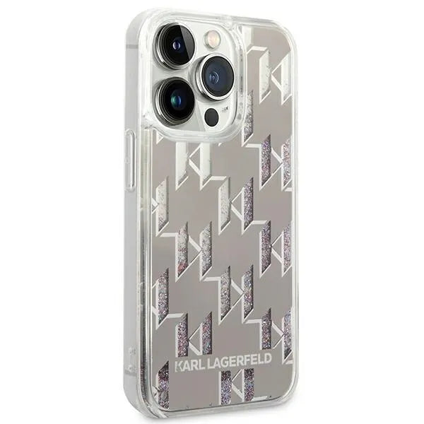 Karl Lagerfeld Monogram Liquid Glitter – dėklas, skirtas iPhone 14 Pro Max (sidabrinis)