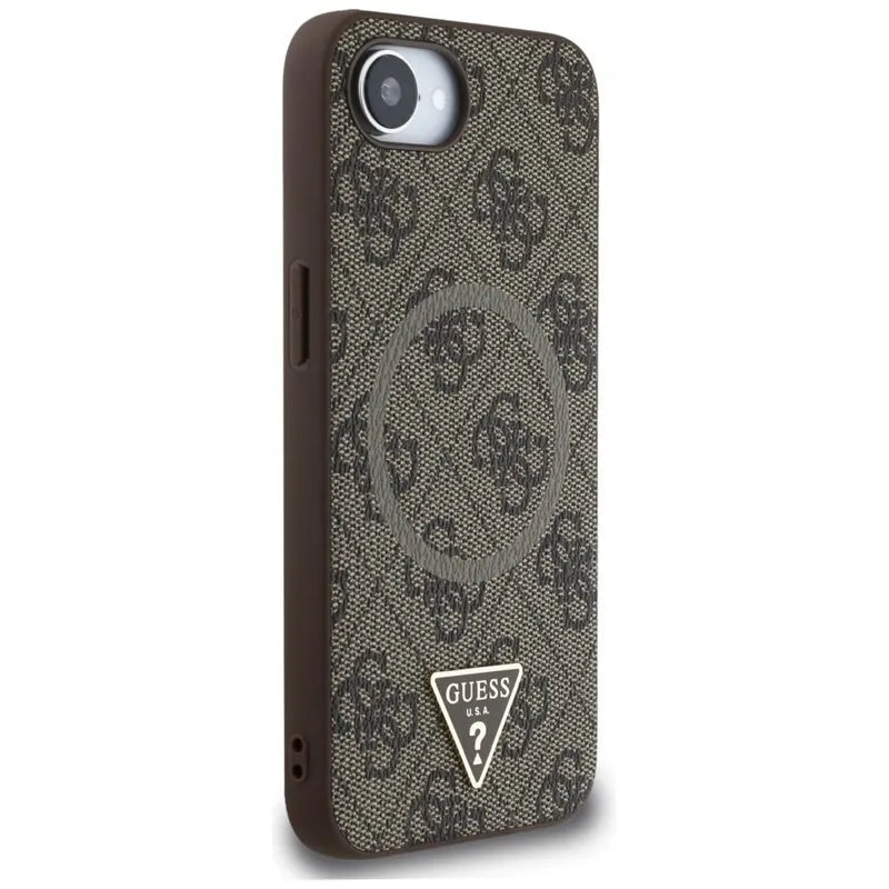 Guess 4G Ring Triangle Logo MagSafe – dėklas iPhone 16e (rudos spalvos)