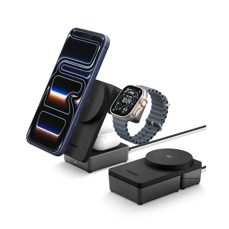 Spigen EF323MQ Essential – MagSafe 3 viename belaidis įkroviklis, skirtas iPhone, AirPods ir Apple Watch 25W Qi 2.2 (juodas)