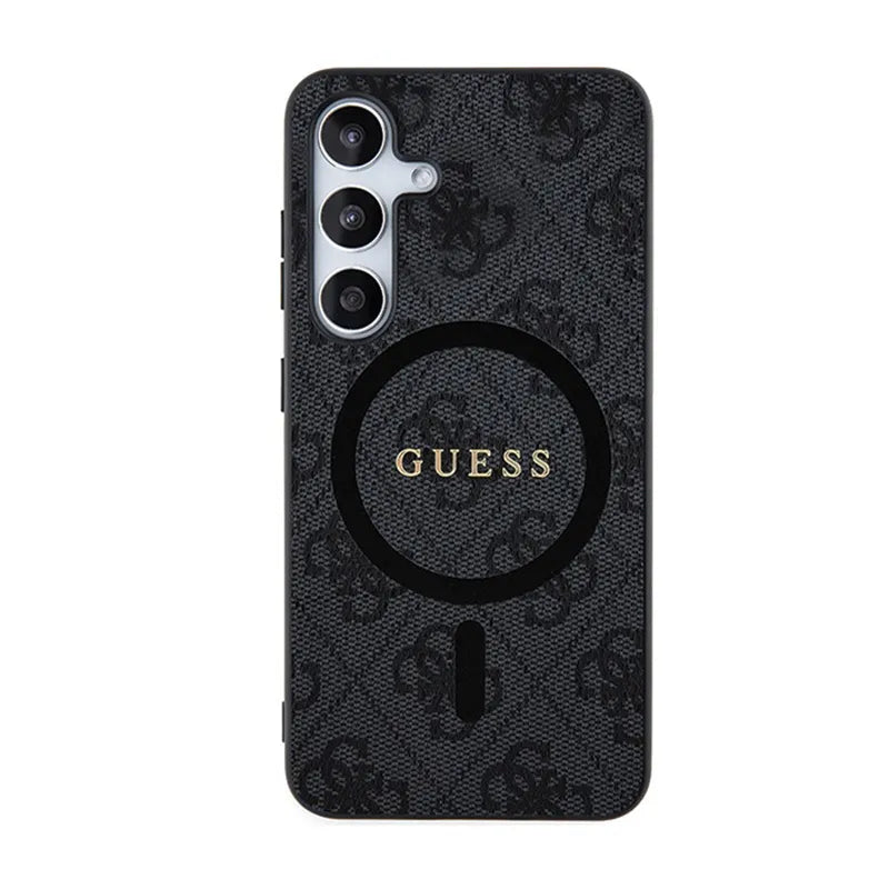 Guess 4G Collection Leather Metal Logo MagSafe – dėklas Samsung Galaxy S24 (juodas)