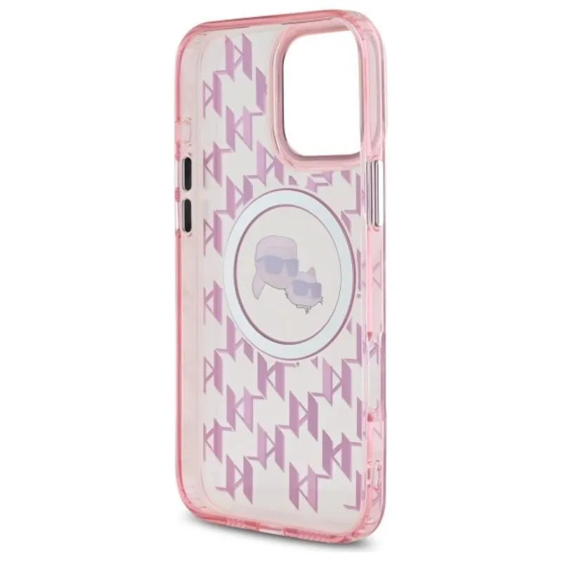 Karl Lagerfeld IML Monogram Karl & Choupette Head MagSafe – Dėklas iPhone 16 Pro (rožinis)