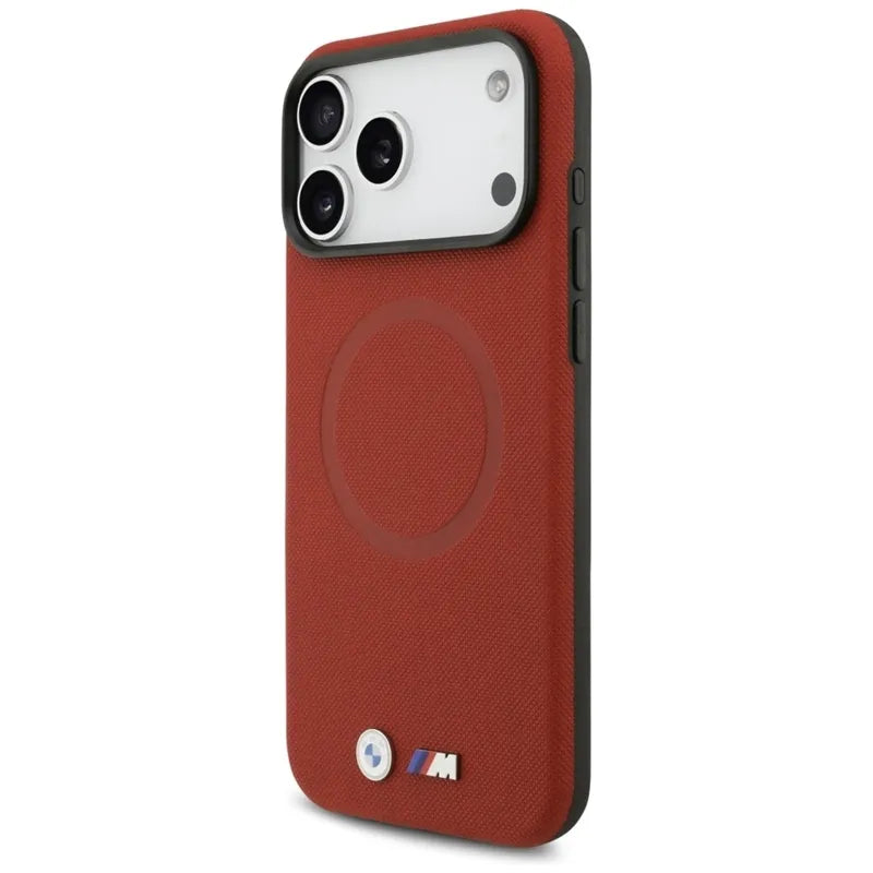 BMW M FW Metal Logo MagSafe – dėklas iPhone 17 Pro Max (raudonas)