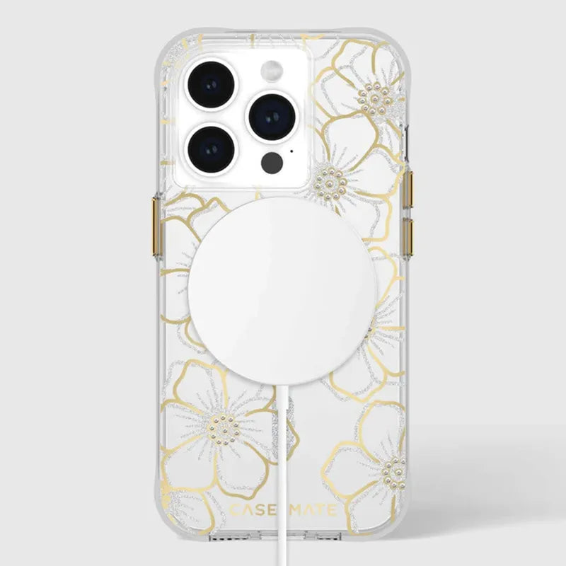 Case-Mate Floral Gems MagSafe – dėklas „iPhone 15 Pro“ (auksinis)