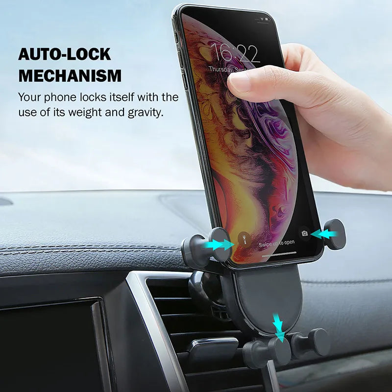 Crong Gravity Auto-Lock automobilinis laikiklis – gravitacinis laikiklis 4,7”-6,5” telefonams (juodas)