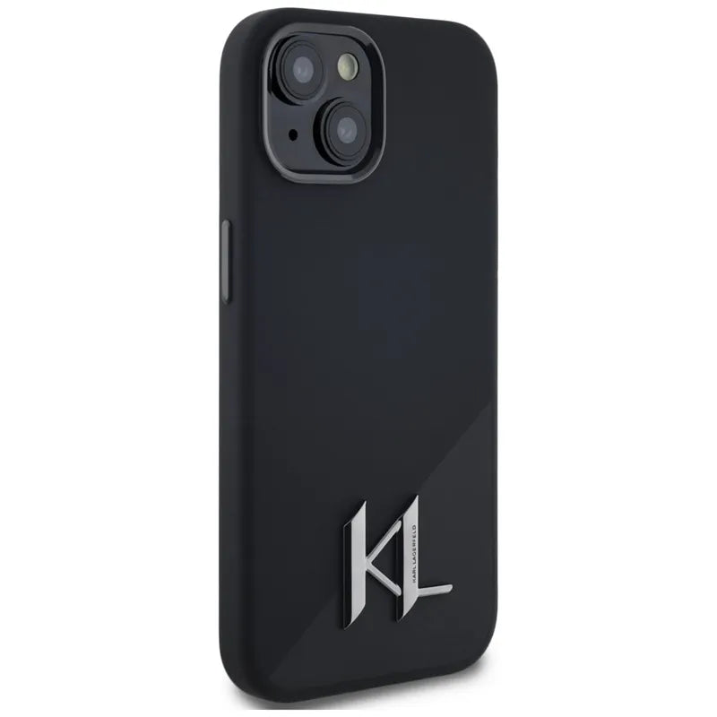 Karl Lagerfeld Silicone Shadow Metal Initial MagSafe – dėklas iPhone 15 (juodas)