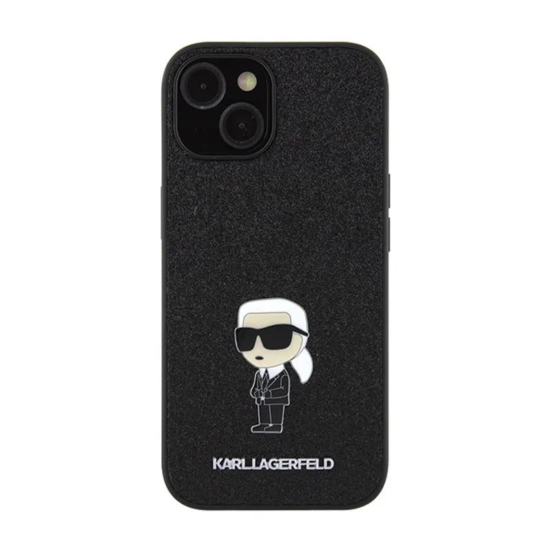 Karl Lagerfeld Fixed Glitter Ikonik Logo Metal Pin – iPhone 15 / 14 / 13 dėklas (juodas)