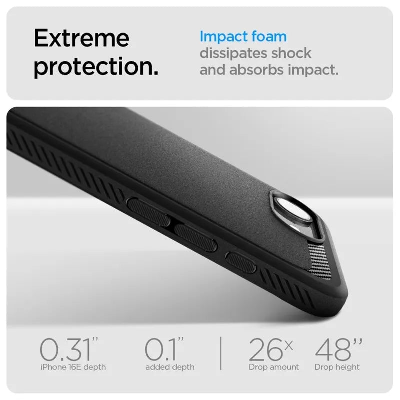 Spigen Rugged Armor Mag MagSafe – dėklas iPhone 17e / 16e (matinė juoda)