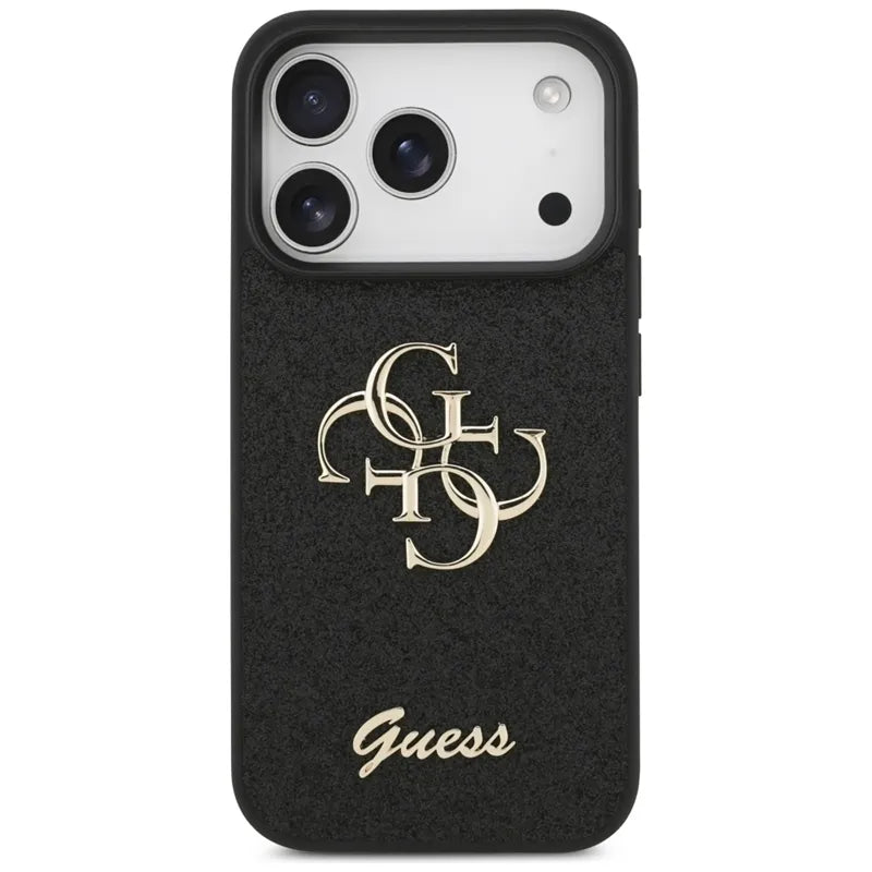 Guess Fixed Glitter Big 4G - Dėklas iPhone 17 Pro (juodas)