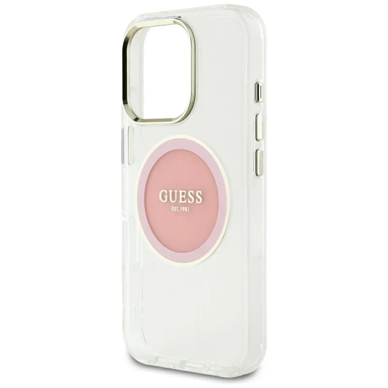 Guess IML Metal Colored Circle Classic Logo MagSafe - Dėklas iPhone 16 Pro Max (rožinis)