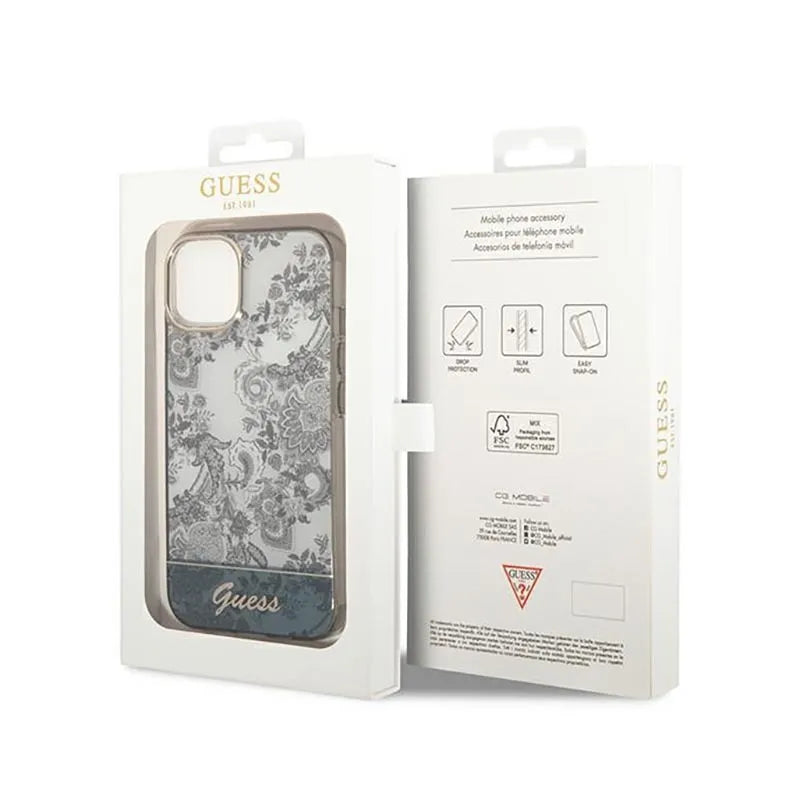 „Guess Porcelain Collection“ – dėklas „iPhone 14 Plus“ telefonui (pilkas)