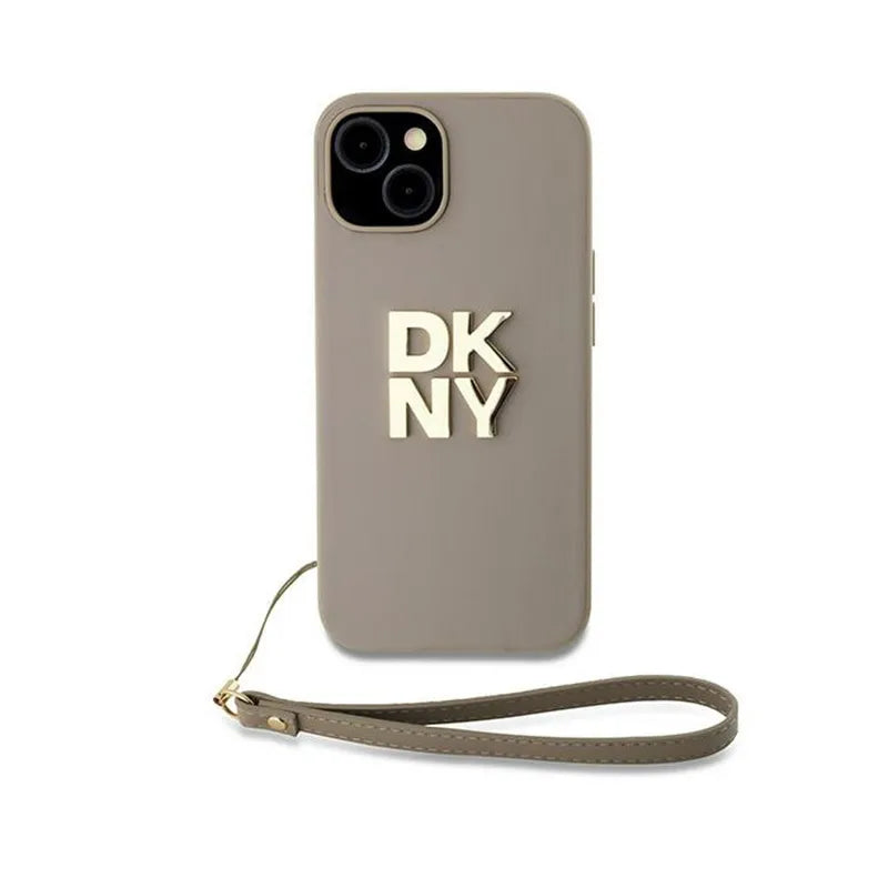 DKNY Wrist Strap Stock Logo – dėklas iPhone 15 Plus (smėlio spalvos)