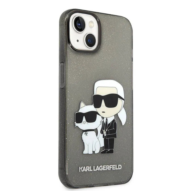 Karl Lagerfeld IML Glitter NFT Karl & Choupette – Dėklas iPhone 14 Plus (juodas)