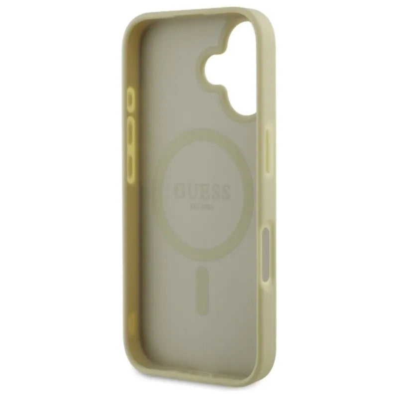 Guess Saffiano Peony Classic Logo MagSafe – dėklas iPhone 16 (auksinis)
