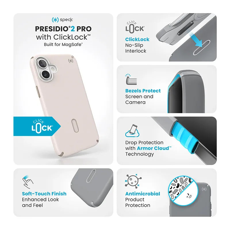 Speck Presidio2 Pro ClickLock & MagSafe - iPhone 16 Plus dėklas (Bleached Bone / Heirloom Gold / Hazel Brown)