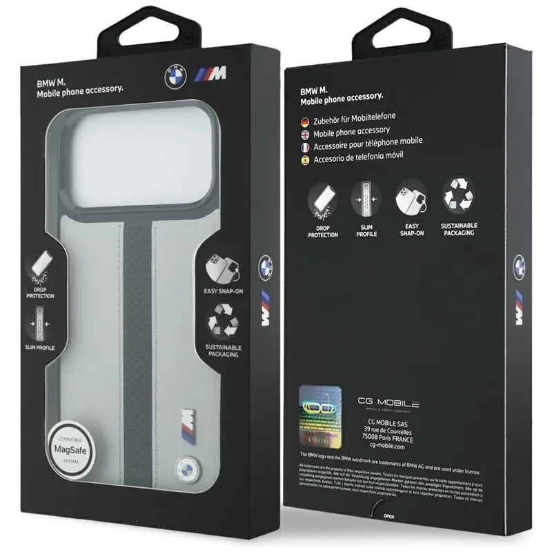 BMW M Perforated Stripe Logo MagSafe – iPhone 17 Pro Max dėklas (pilkas)