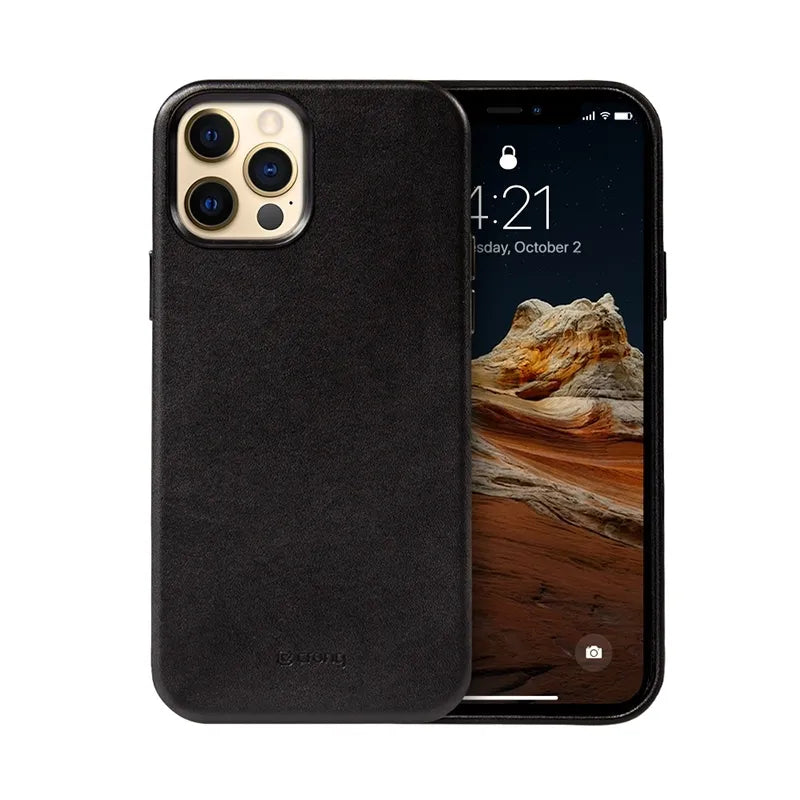 Crong Essential Cover - iPhone 12 Pro Max dirbtinės odos dėklas (juodas)