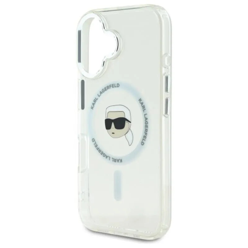 Karl Lagerfeld IML Metal Karl Head MagSafe - dėklas skirtas iPhone 16 Plus (baltas)