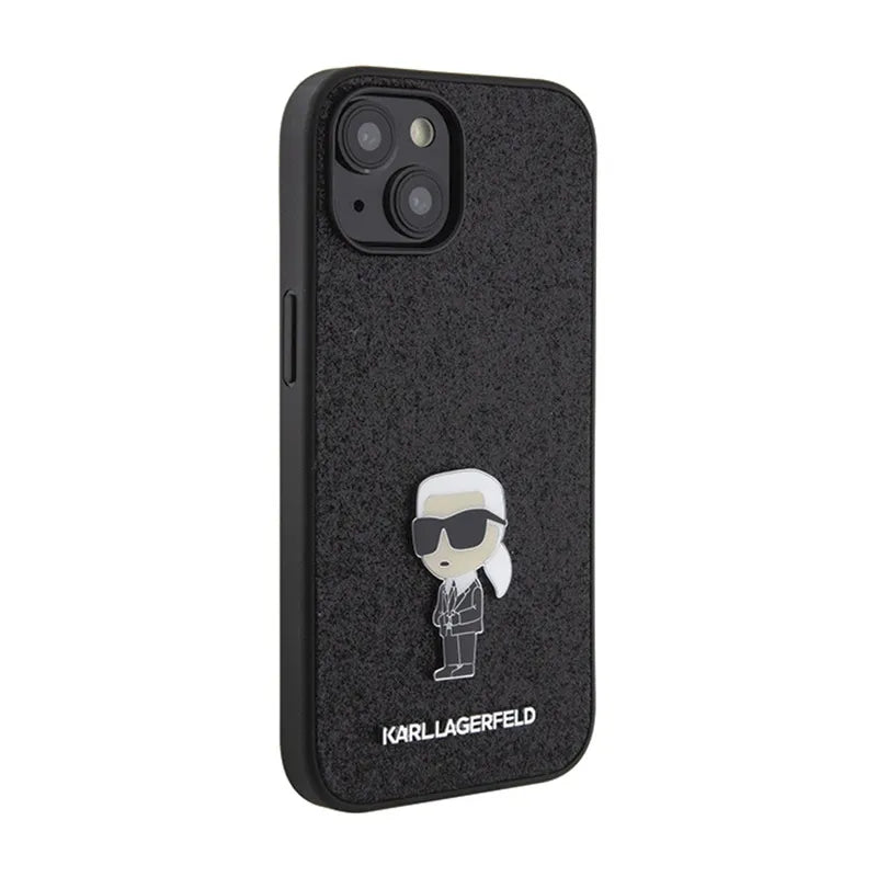 Karl Lagerfeld Fixed Glitter Ikonik Logo Metal Pin – iPhone 15 / 14 / 13 dėklas (juodas)