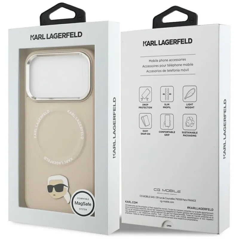 Karl Lagerfeld Karl Pin MagSafe - Dėklas iPhone 17 Pro Max (smėlio spalvos)