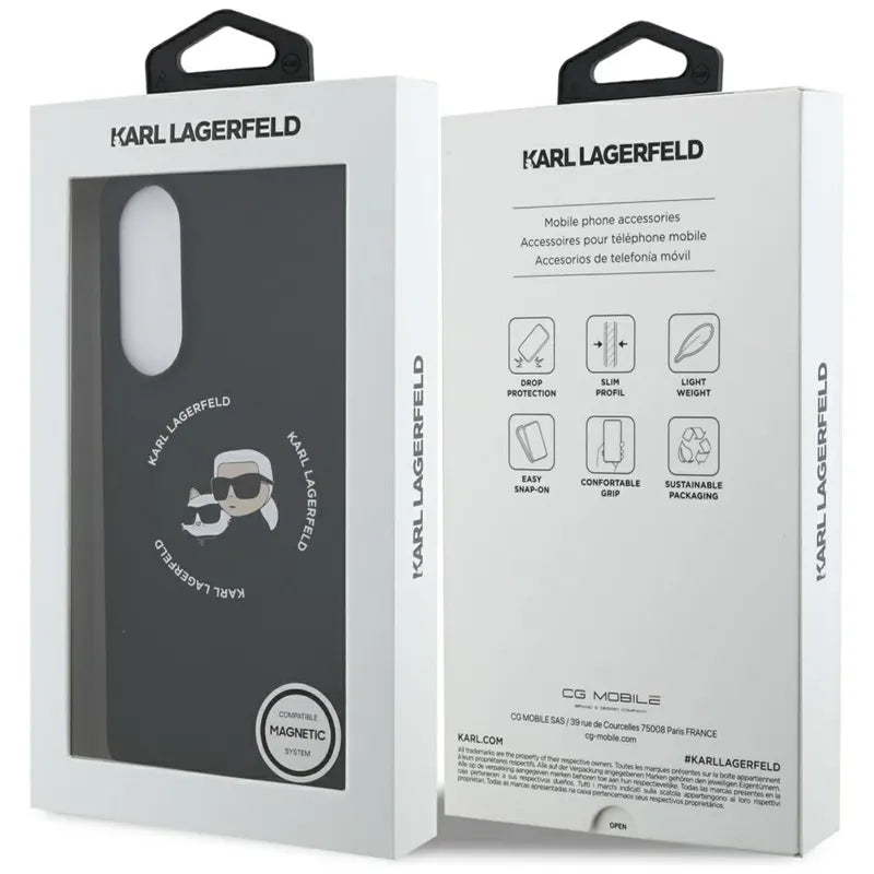Karl Lagerfeld Silicone Double Heads And Circle MagSafe – dėklas Samsung Galaxy S25 Edge (juodas)